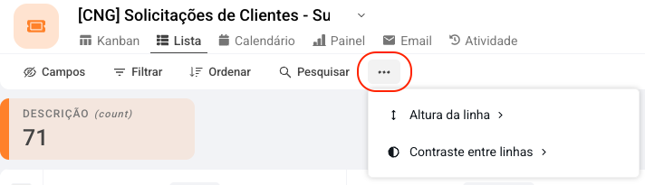 Personalização da visualização em Listas