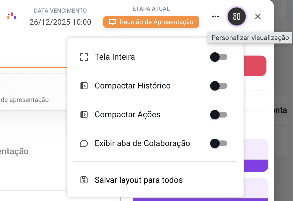 Personalização da Visualização do Cartão